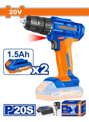 Taladro Atornillador Wadfow C/percutor + 2 Baterías 10mm Color Azul Azul Y Naranja