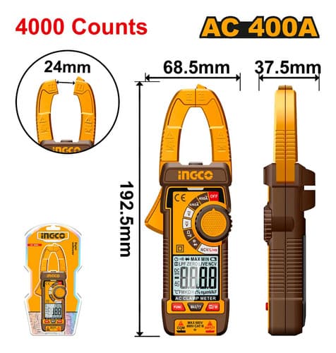 Pinza Amperimétrica Digital Ingco Dcm62001 400a