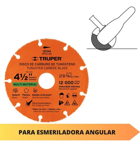 Disco 4 1/2'' Multiprop. Truper Multi Material Madera Metal Naranja