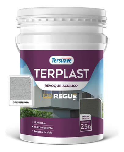 Revoque Acrílico Terplast Rodillable 25kg Tersuave - Regué Color Gris Bruma