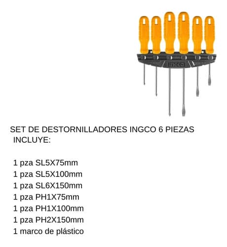 Juego 6pcs (eco) Amarillo Destornilladores Ingco Hksd0658