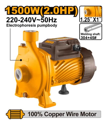 Bomba Centrifuga Ingco 2hp 1500w Potente Caudal Alto Naranja 50 Hz