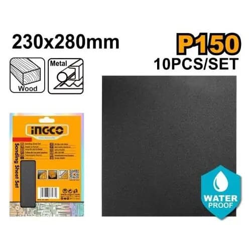 Set Lija Al Agua Grano 150 X 10u Ingco Akhs11150