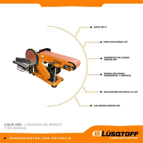 Lijadora De Banco Y De Banda Lüsqtoff Lqlb-250 50hz 440w Naranja 50 Hz