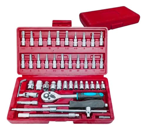 Set Juego De Tubos Llaves Criquet Y Puntas 46 Piezas Caja Rojo