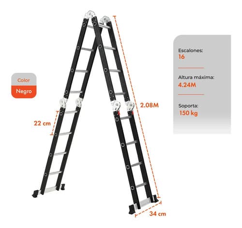 Escalera De Aluminio 4x4 + Precintos Color Negro Garden Life