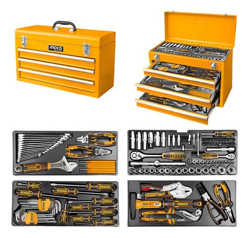 Set De 132 Herramientas En Valija Metalica Htcs221321 Ingco Color Amarillo