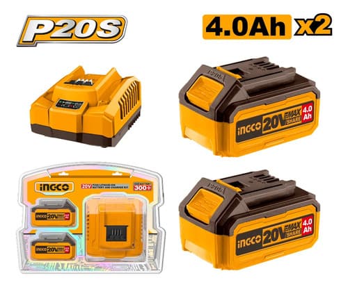 Bordeadora Bateria 20v P20s Ingco Cgtli20328 + 2 Bat 4.0ah Naranja Claro