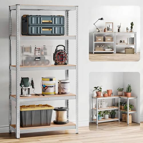Rack Metálico 5 Estantes Ajustables 175kg Acero/mdf 180x90x40cm Plateado