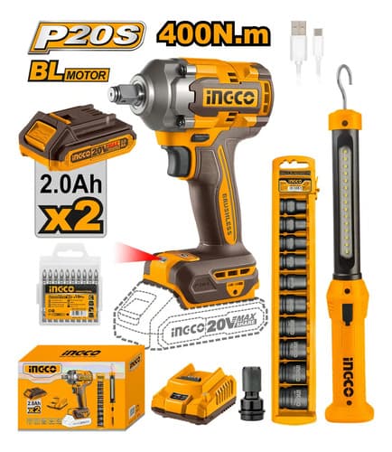 Llave De Impacto Inalámbrica Ingco 400nm Cosli23048-4 Color Naranja Y Negro 50hz/60hz