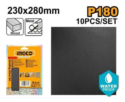 Set Lija Al Agua Grano 180 X 10u Ingco Akhs11180