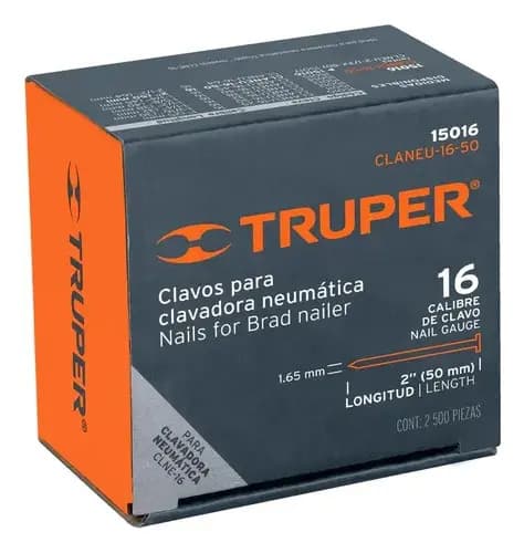 Clavos 50mm Para Clavadora 2500 Unidades Calibre 16 Truper 1.6 Mm 5 Cm