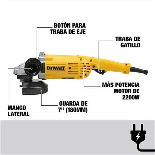 Amoladora Angular Dewalt Professional Dwe491 De 60 hz Color Amarillo 2.2 kw 220 v + Accesorios