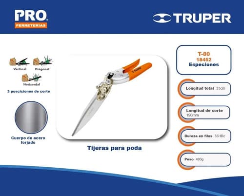 Tijera Para Poda Doméstica 13'' Truper 18452 Color Naranja