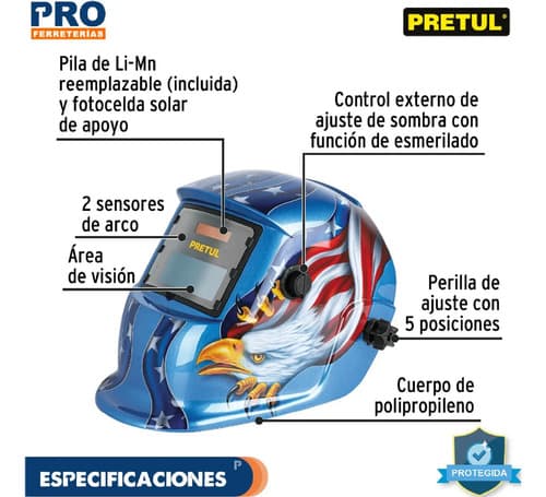 Careta Electrónica P/soldar, Águila, Sombra 9 A 13 29011 Color Azul Acero
