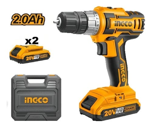 Taladro Atornillador 10 Mm + 2 Baterias + Cargador Ingco Naranja