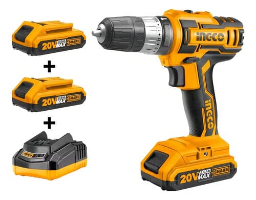 Taladro Inalámbrico Ingco 20v Con 2 Baterías Y Velocidad Variable Amarillo