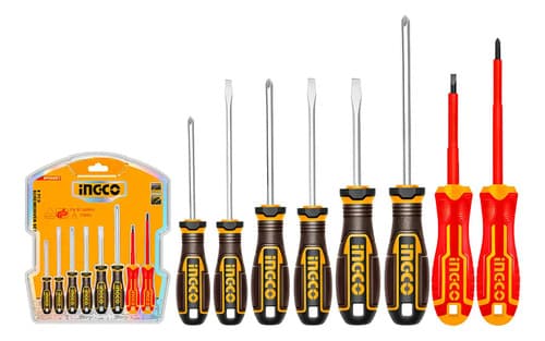 Set De 8 Piezas Destornilladores Comunes Y Aislados Ingco