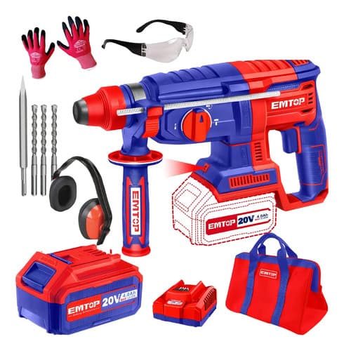 Rotomartillo Inalámbrico Emtop 20v Sin Escobillas Sds Plus 2 Baterías Azul/rojo 50 Hz