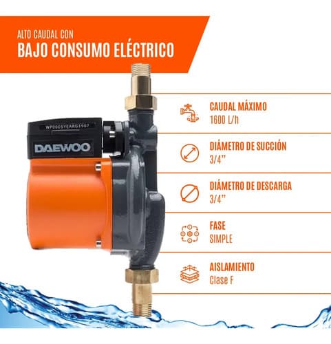 Bomba Presurizadora Daewoo 100w Eleva 9m Press 10bar 1.5m3/h