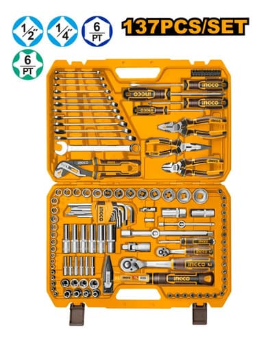Juego De Herramientas Ingco X137 Piezas Con Maletín Completo Amarillo
