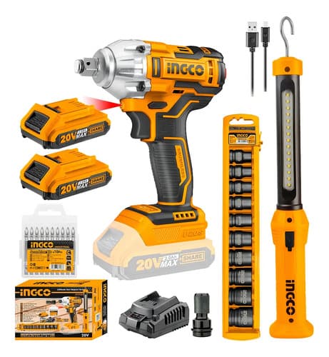 Llave De Impacto Brushless 1/2 + Lámpara + Juego Dados Color Amarillo