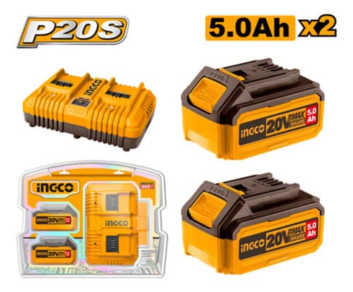 Combo Ingco Cargador P20s Y 2 Baterias 5.0 Ah