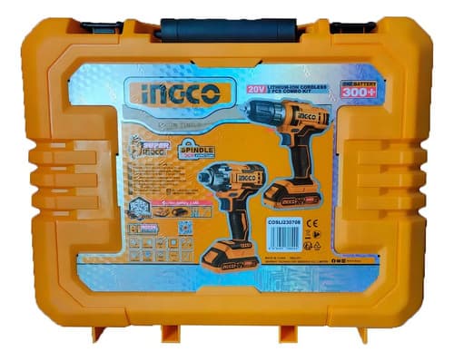 Kit Taladro Y Atornillador Impacto Inalámbrico Ingco 20v Color Amarillo