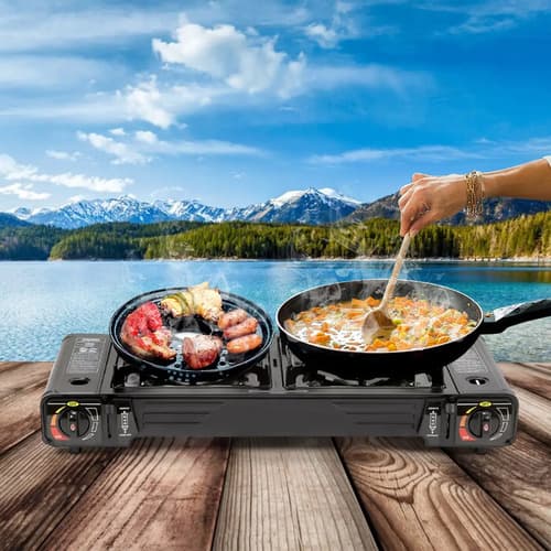 Anafe Camping Doble Cocina Portatil 2 Hornallas Gas Propano Butano O Garrafa Imback