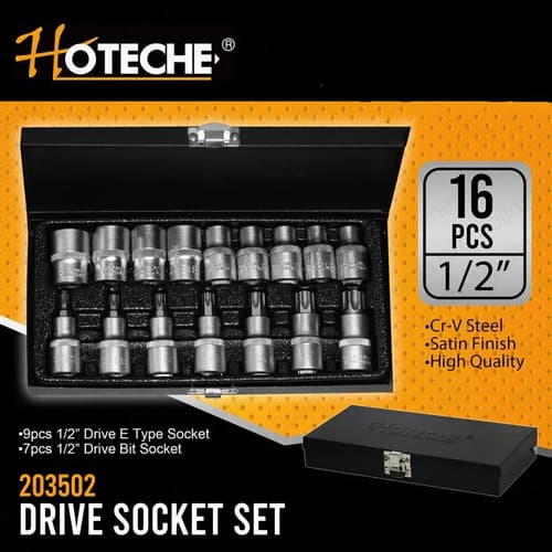 Set De Dados Allen Y Torx 16 Piezas Hoteche Color Plateado
