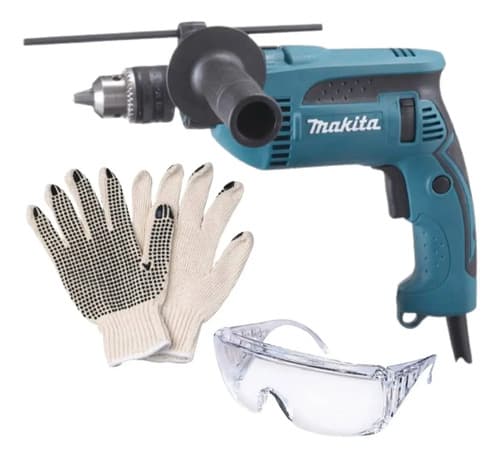 Taladro Percutor Atornillador Eléctrico De 13mm Makita Hp1640k 760w + Accesorio Con Maletín De Transporte Turquesa