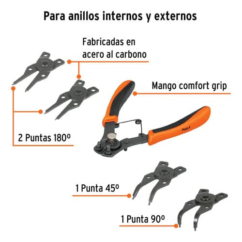 Pinza Anillos Retención 4 Cbzs Intercambiables Truper 17355
