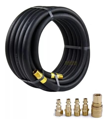 Manguera Compresor 3/8  Reforzada 10 Metros + Kit De Acoples Negro