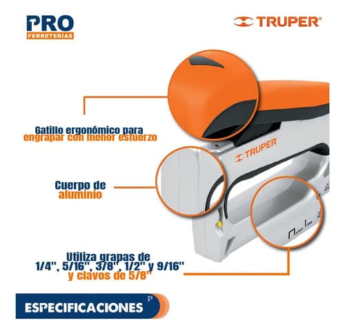Engrapadora Tipo Pistola Truper Profesional Grampa Y Clavo