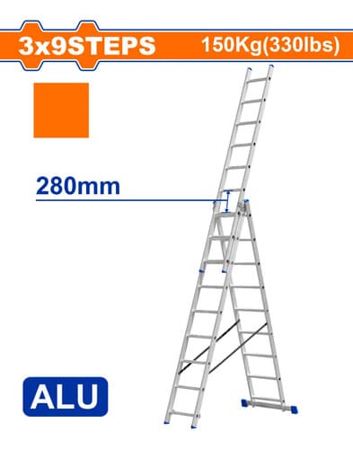Escalera Extensible 3 Secciones X 9 Escalones Wadfow Wld6539 Plateado