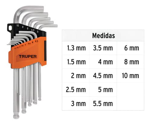 Juego 13 Llaves Bristol Extra Larga Milimetrica Truper 13646 Color Plateado