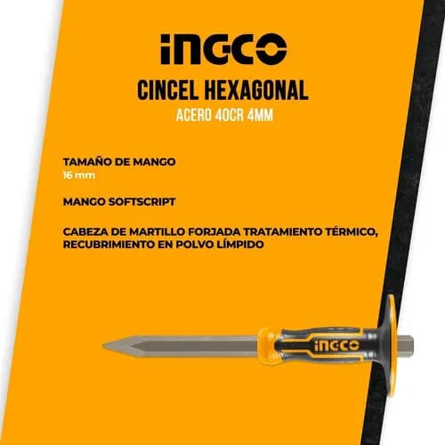 Cincel Hexagonal Acero 40cr 4mm Ingco Comfort Grip