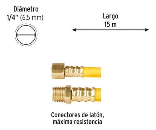 Manguera De Pvc Para Compresor, 15 M X 1/4 , Pretul 20664 Color Amarillo