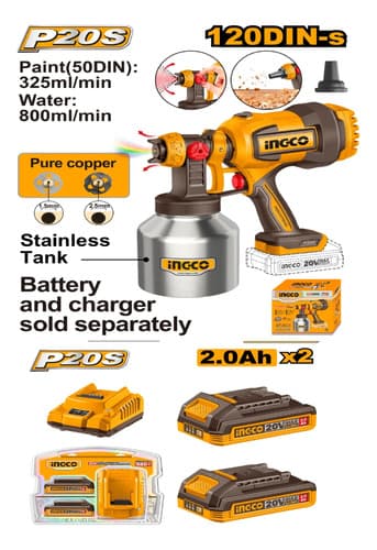 Pistola De Pintar A Bateria 20v Tanque Inox. + 2 Baterias Naranja Claro