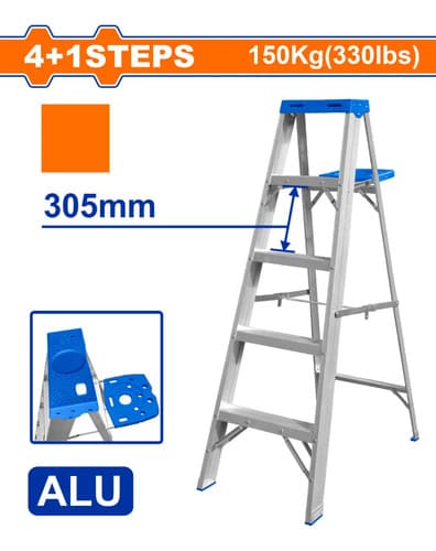 Escalera Pintor 5 Esc 150kg Con Bandeja Wadfow Wld4h05 Plateado