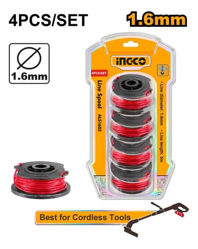 Set X 4 Carretel Con Tanza 1,6mm Ingco Bordeadora Industrial Negro Rojo