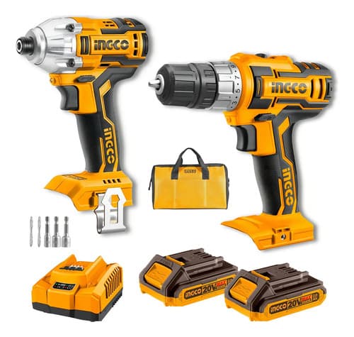 Combo Taladro Atornillador + Atornillador De Impacto Ingco Color Amarillo