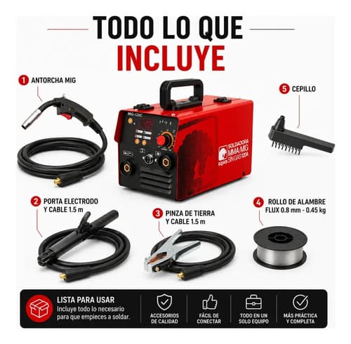 Soldadora Inverter Equus 120a Mig Mma Sin Gas Flux Almabre Rojo