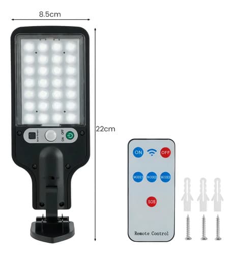 Luz Exterior Solar 65w Led Con Sensor De Movimiento Y Control Remoto Negro