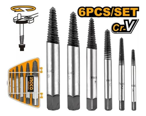 Kit 6 Contra Macho Extractor De Tornillos Ingco Ase106