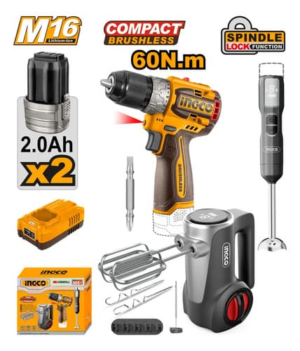 Kit Atornillador 16v Mixer + Batidora + 2 Bat Ingco Ckli1638