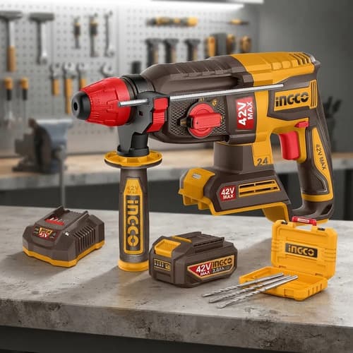 Rotomartillo 42v 24mm Sds 2.4j + 2 Bat 2.0ah +  Valija Ingco Naranja Claro 42v