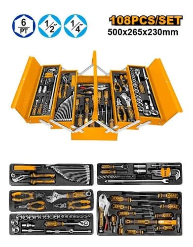 Set De 108 Herramientas En Valija Metalica Ingco  Htcs151081 Amarillo