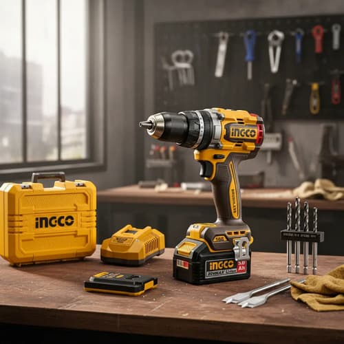 Taladro Percutor 166nm 20v Ingco + 2 Bat 5.0ah + Cargvalija Naranja Claro