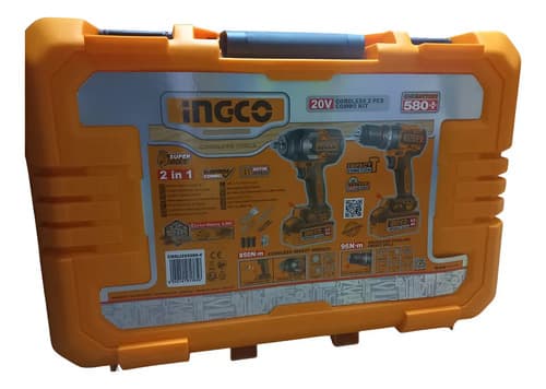 Llave De Impacto 850nm + Taladro 96nm Ingco 20v 2 Baterias Naranja Claro